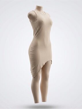 Sleeveless Asymmetric Beige Dress